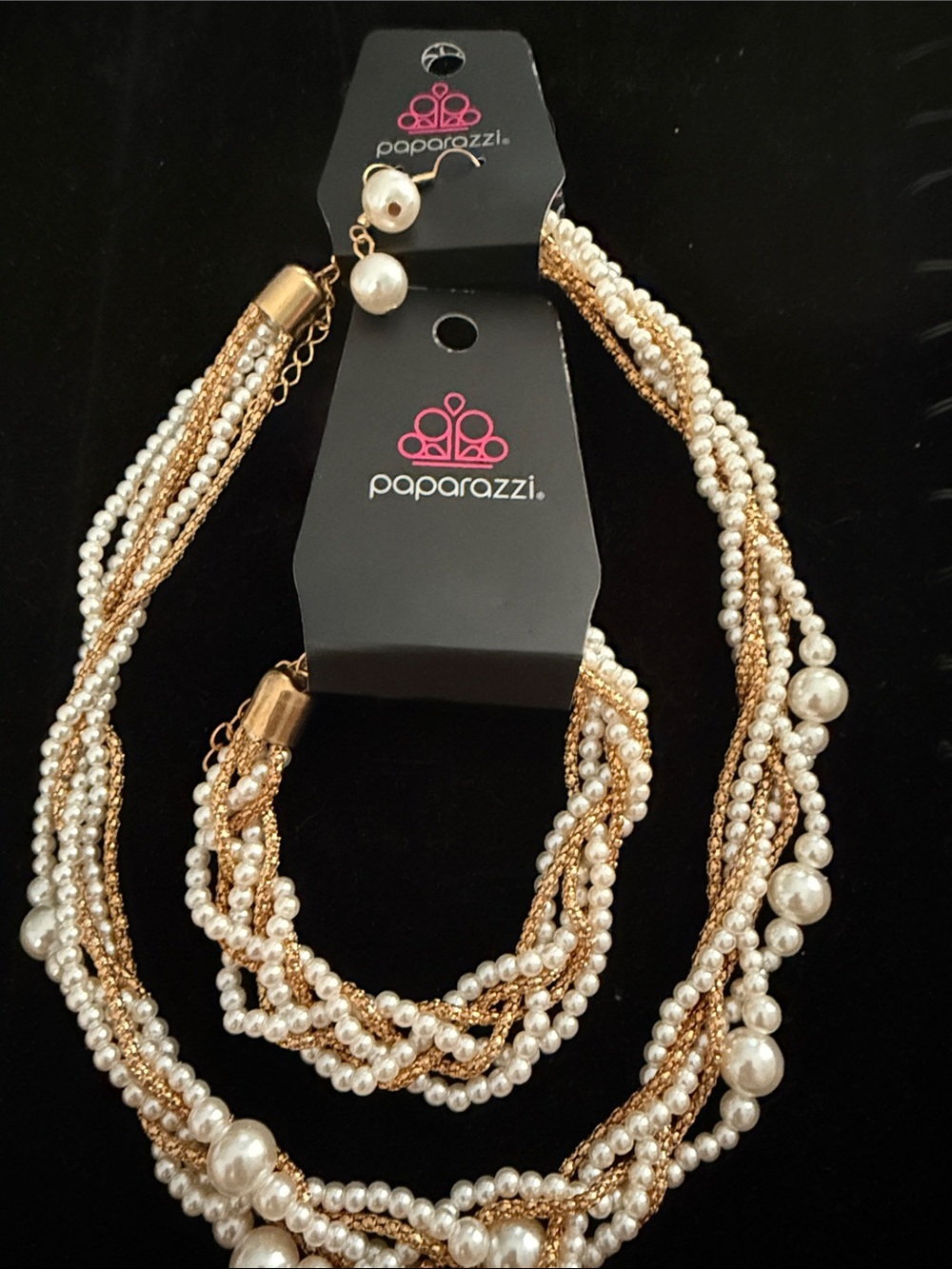 Paparazzi Gold and White Twisted Pearl Layered Necklace